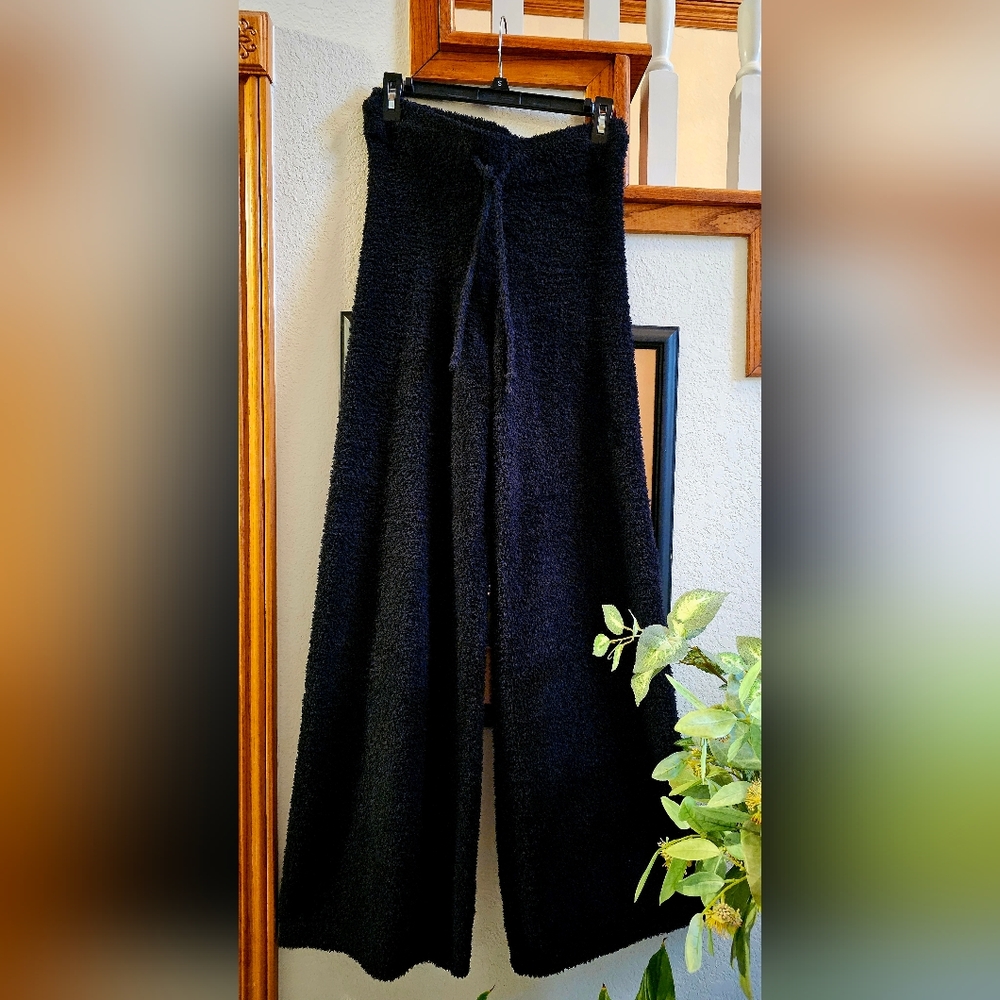 TS Marshmallow Plush Wide Leg Super Stretchy Soft Black Lounge Pants Small EC